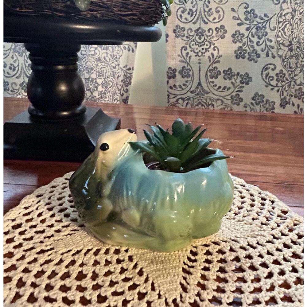 Vintage 1940’s FAPCO Frog Lotus Flower Planter Fredericksburg Art Pottery USA